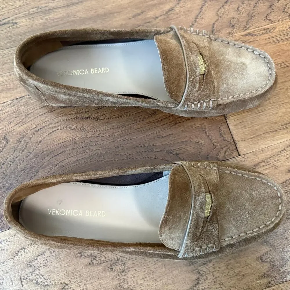 VERONICA BEARD SUEDE PENNY LOAFERS IN HAZELWOOD Size 6.5M EUC